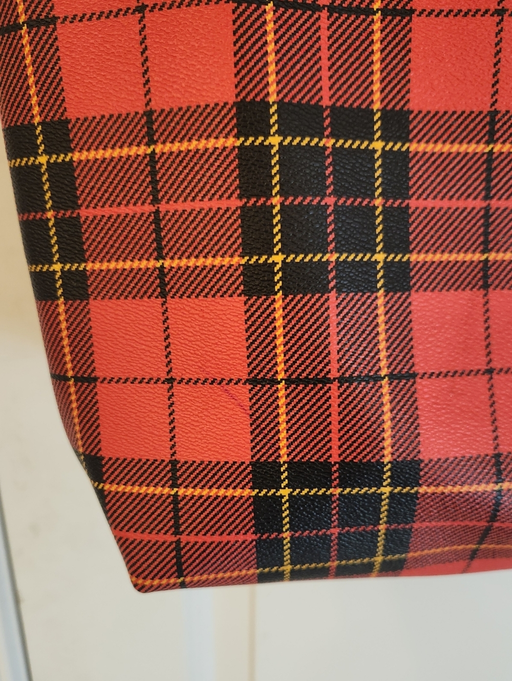 Coach Highline Plaid Print Coated Canvas Tote Bag Red Black - Picture 2 of 12
